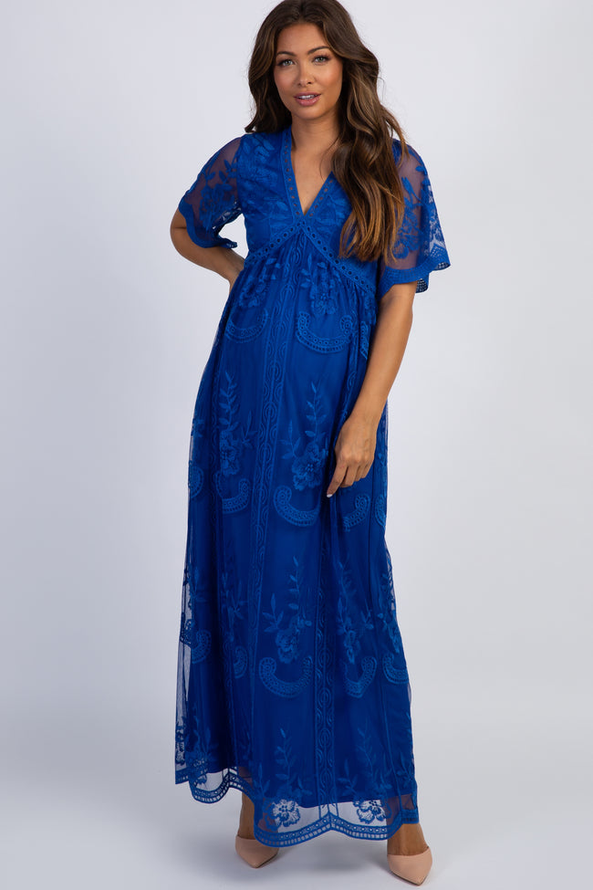 Royal Blue Lace Mesh Overlay Maternity ...